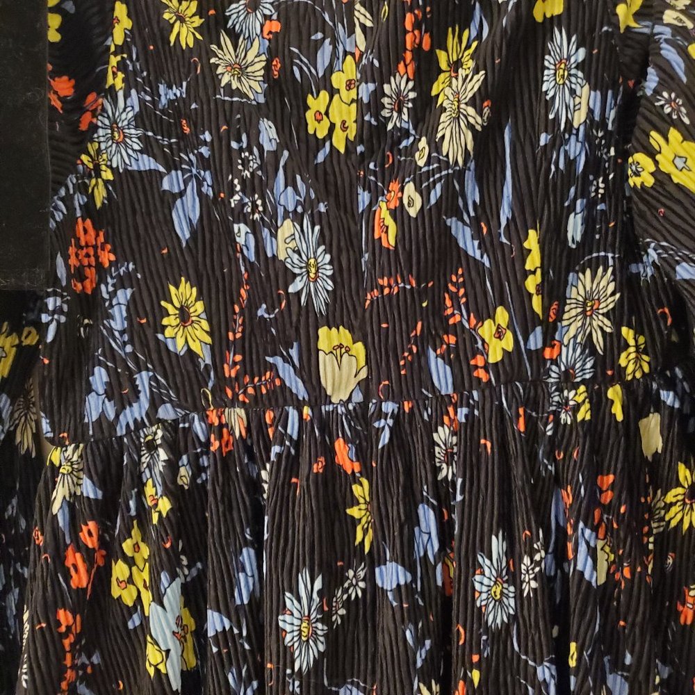 NWOT Long Sleeve Black Floral Midi Dress with Velvet Tie Bows- Size Medium